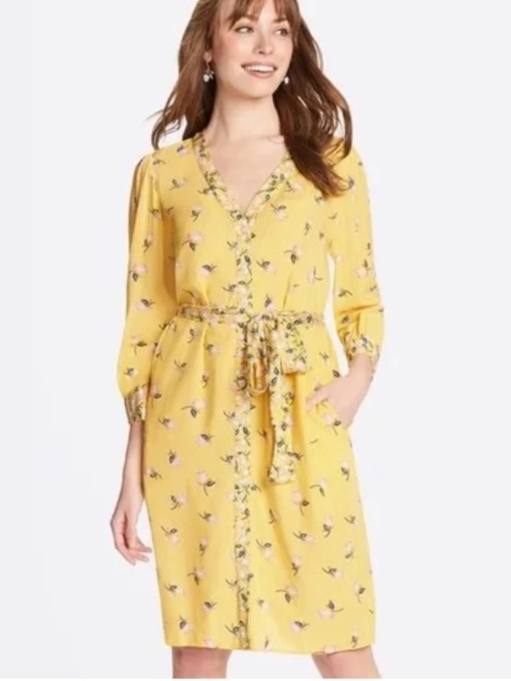 Size XXL Draper James Yellow Floral Shirt Dress No Belt